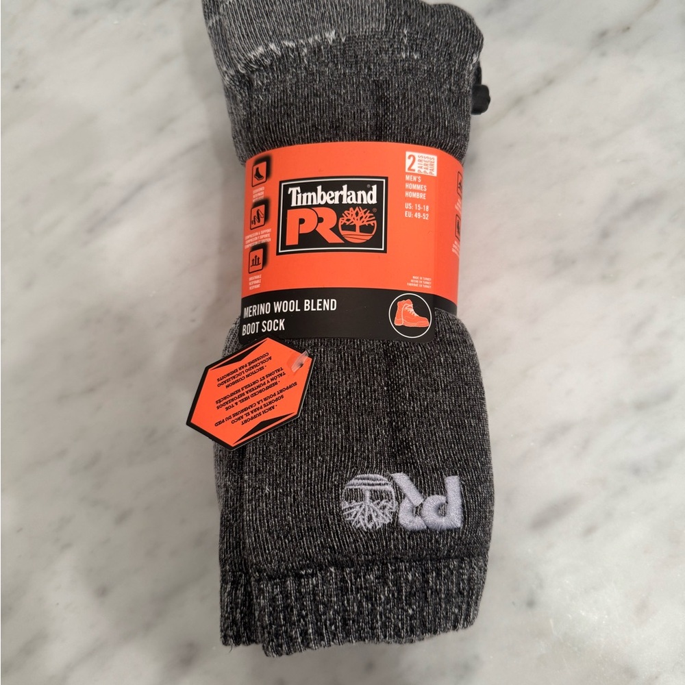 Timberland PRO 2 Pack Gray Merino Wool Blend Boot Sock XL shoe sz 15-18